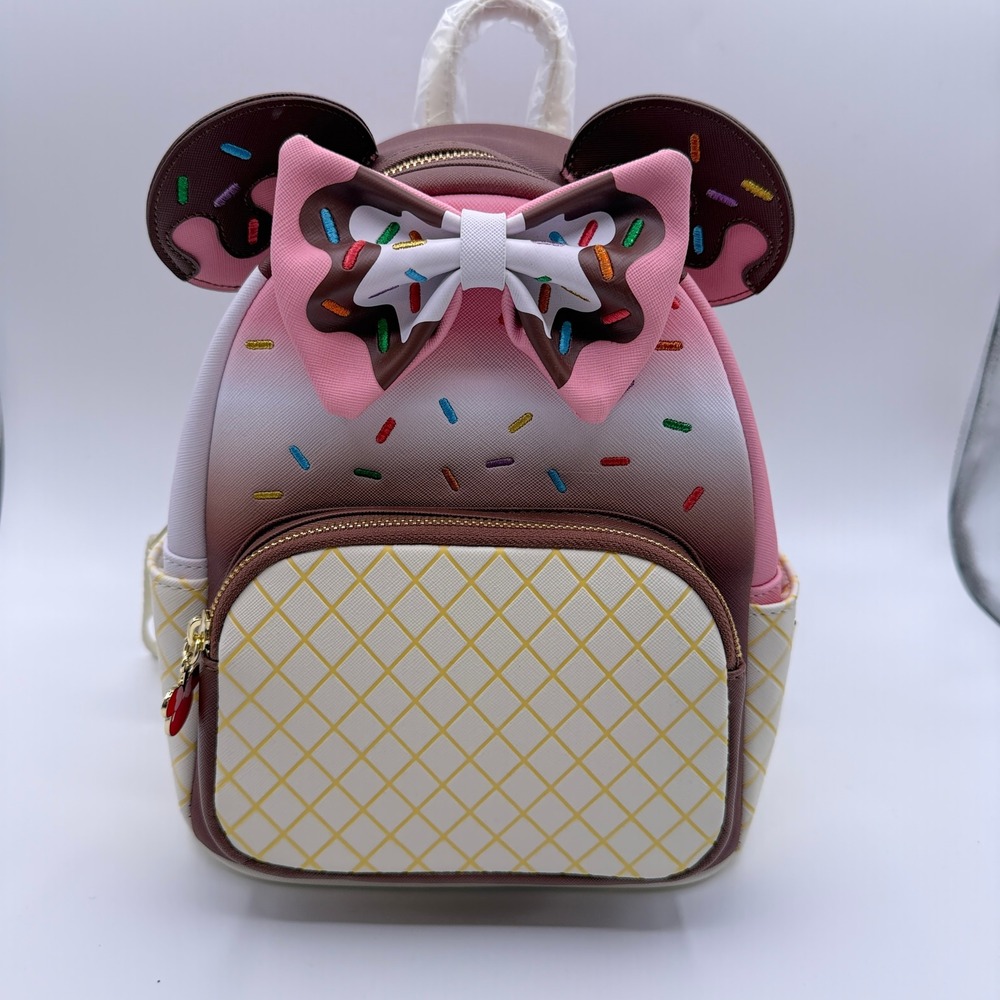 Minnie Mouse Loungefly Mini Backpack Disney Womens Pink Ice Cream Sundae NEW